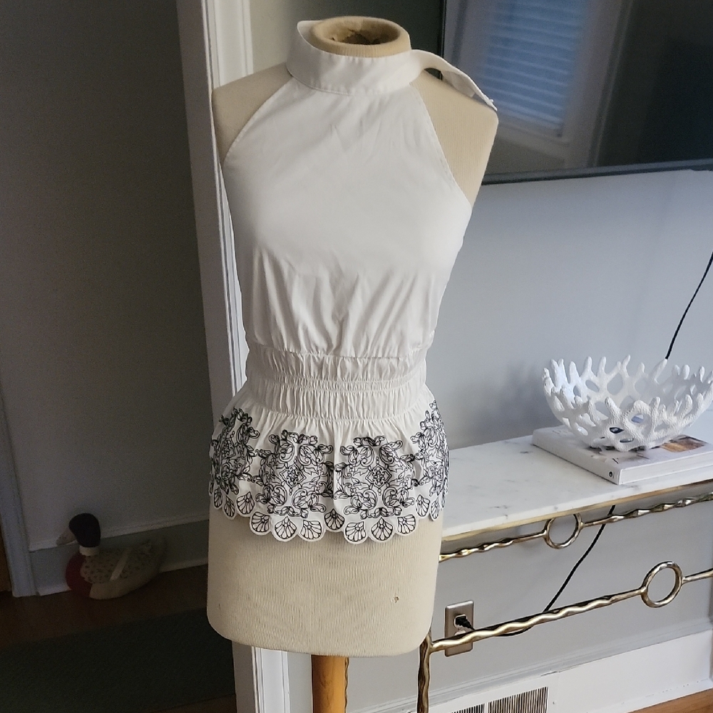 White House Black Market White Halter Camisole with Black Embroidered Hem